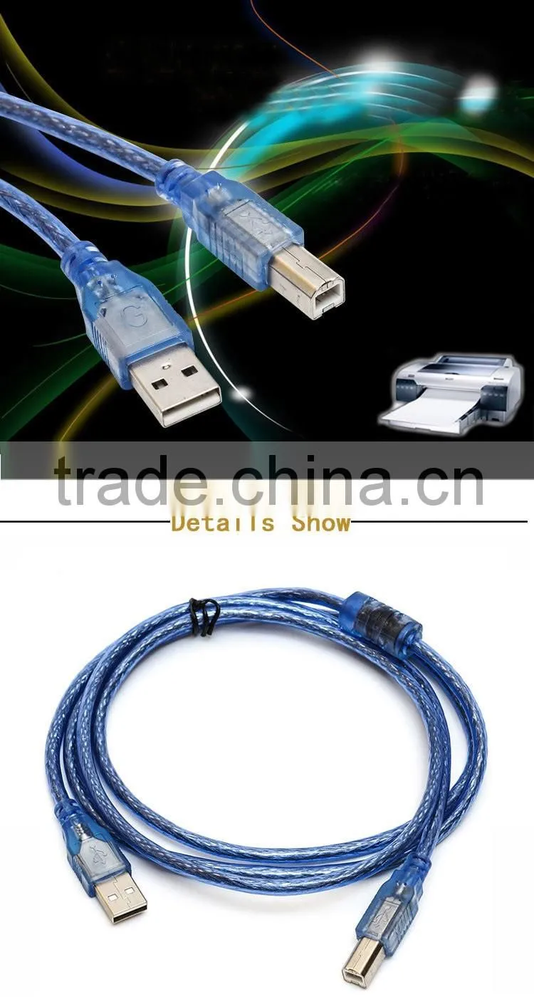 3m high quality USB/USB2.0 transparent blue print cable AM to BM