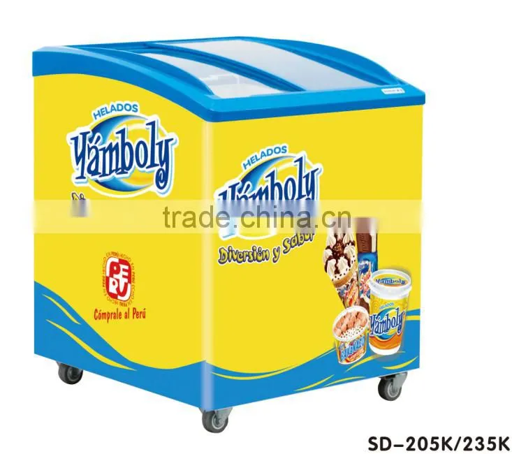 all Kinds Curved Double Door Ice Cream Showcase Freezer