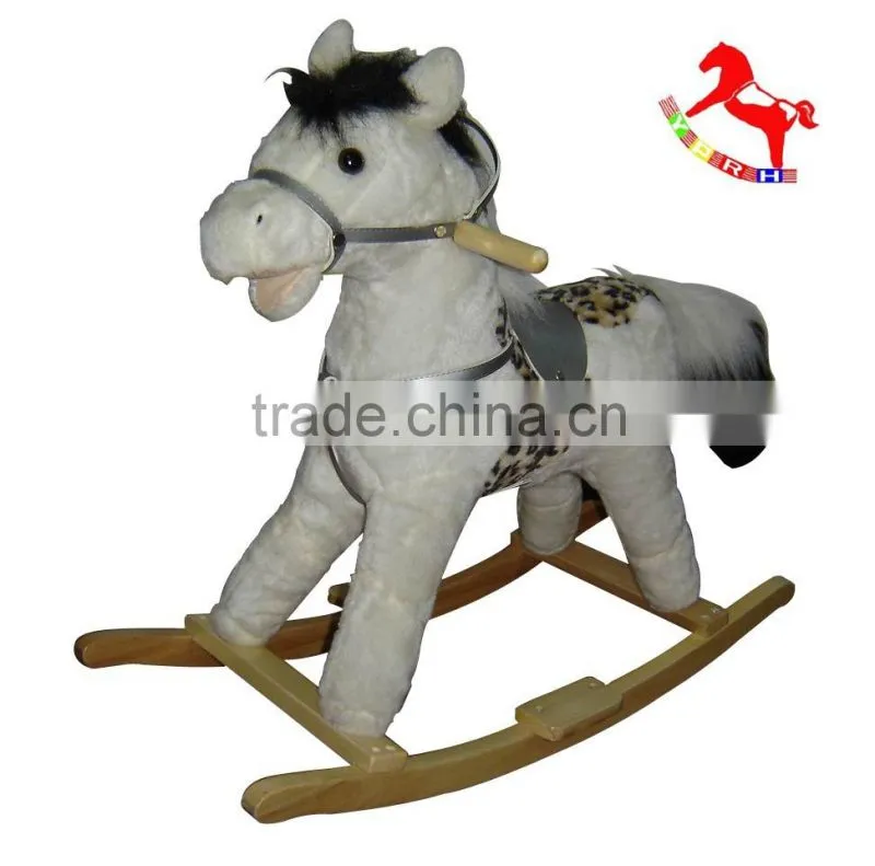 74*30*58cm ASTMF963 lovely white customized stuffed plush children rocking horses mouth and tail moved