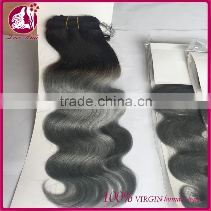 virgin human wholesale brazilian omber color 1B grey color two tone braiding hair