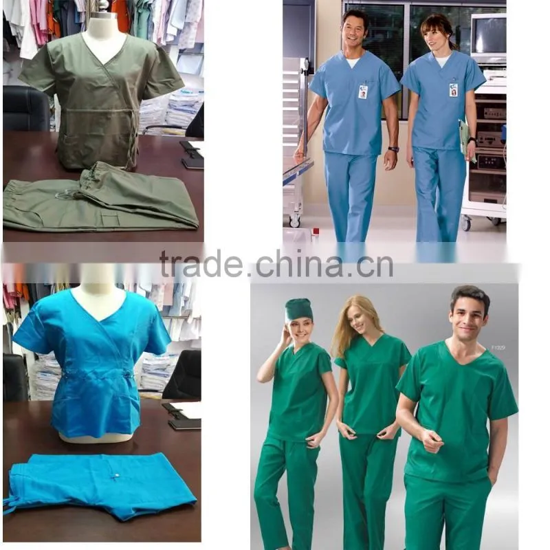 Two Pockets Elastic Waist Medical Scrub Pants with self fabric drawstring