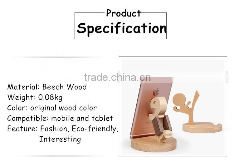 OCASE Lovely Creative Gift Item Mobile Phone Holder Natural Beech Wood Tablet Stand Model