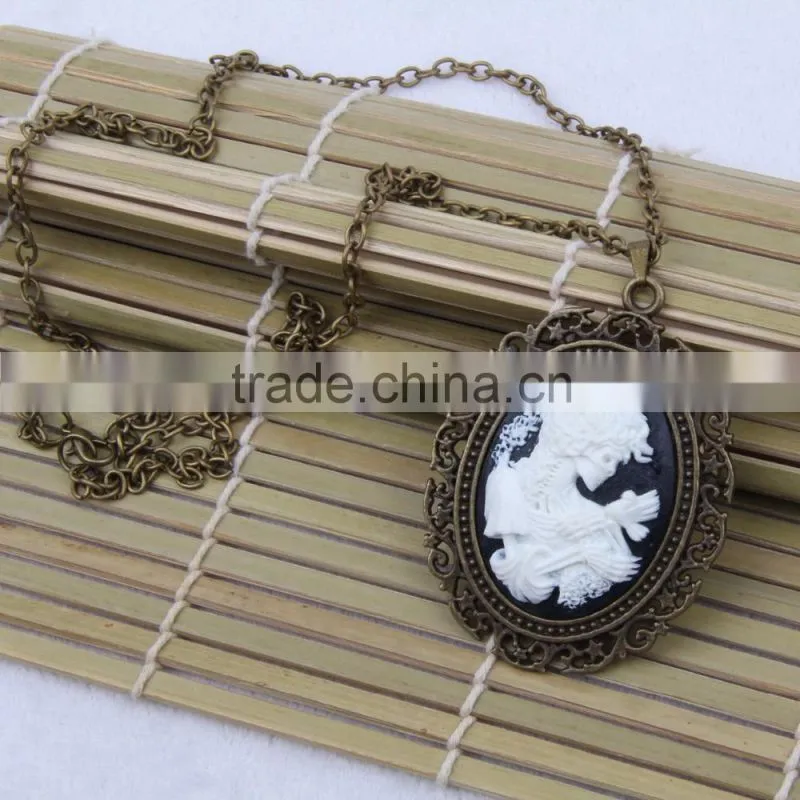 fashion jewelry necklace steampunk necklace skeleton silhouette bronze cameo pendant 2015 new made in China yiwu
