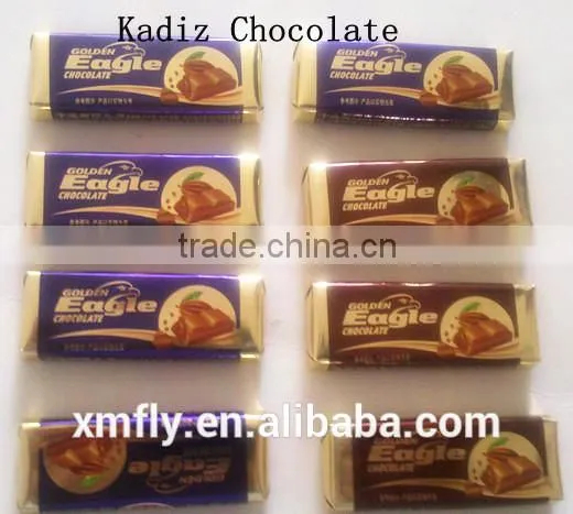 Individual dark biscuit milk compound chocolate bar snacks packed in pillow bags