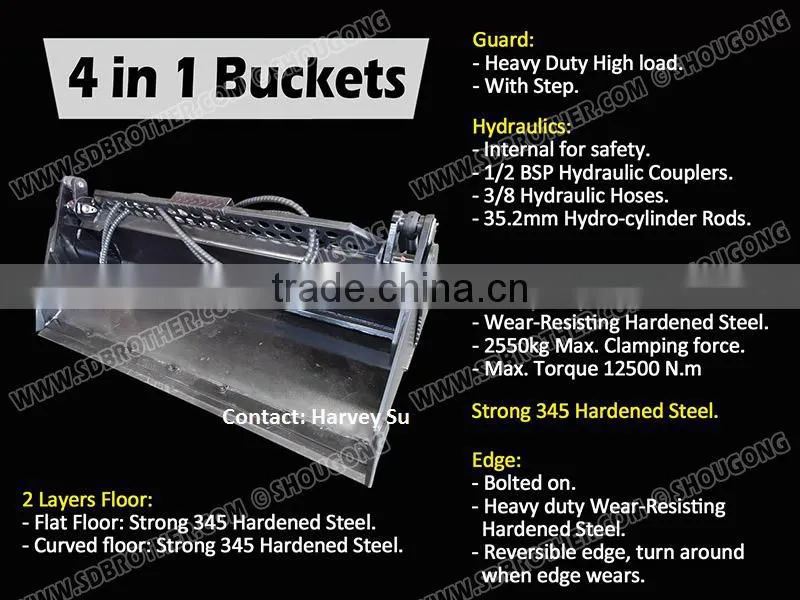 Skid Loader attachment 4 in 1 bucket