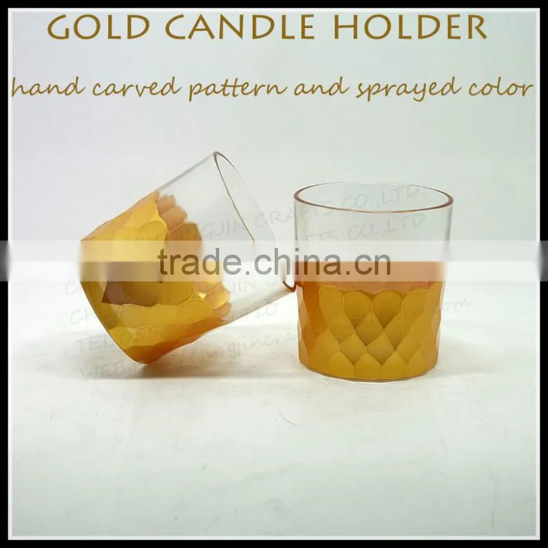 8 oz hand cut gold painted glass candle holder
