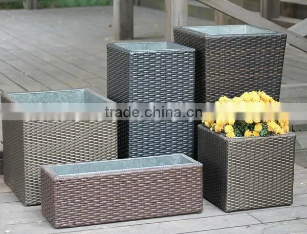 FO-9406 square Synthetic Rattan flower pot for hotel supplier