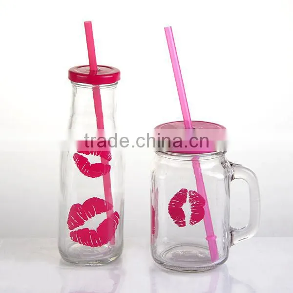 fancy bulk glass milk bottles with mouth decal