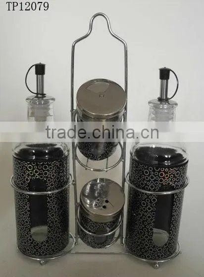 hot selling spraying plastic cylinder glass oil and vinegar bottle set