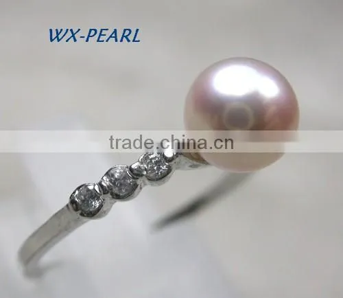 golde pearl silver ring with tahitian pink round pearl ring
