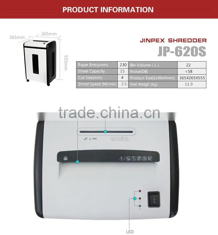 JP-620S economic paper shredder office machinery with small apperance white anc black color