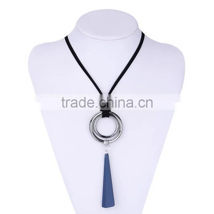 silver double hoops geometric rubber pendant necklace suede velvet leather necklace geometric long sweater necklace