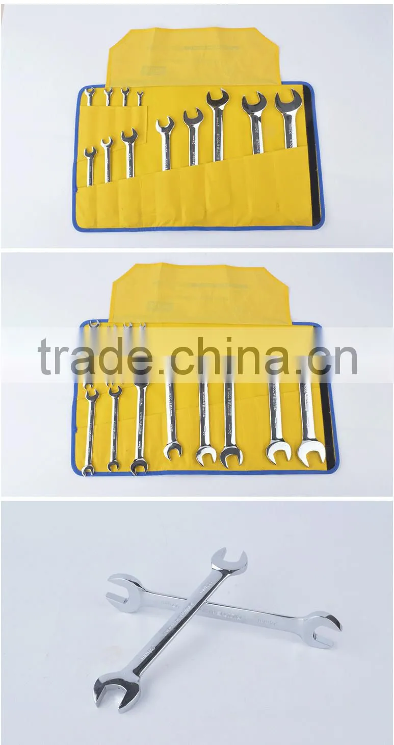 12 pcs mirror surface double end wrench set,ANSI double open end wrench set,metric CR-V anti-rust double open end wrench set