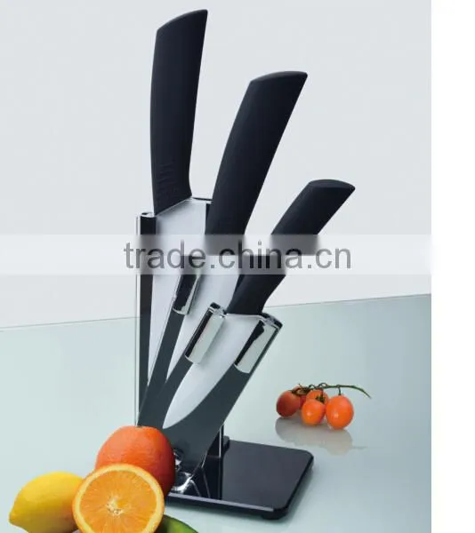 4 Pieces Color Handle Zirconia Chef/Paring Knife with Acrylic Stand