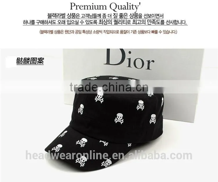 Custom New Fashion Skull Flat-top Cotton Military Caps China Factory