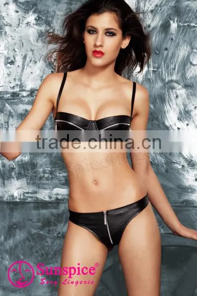 Hot sale vinyl bra underwear adjustable shoulder straps sexy leather black tight lingerie