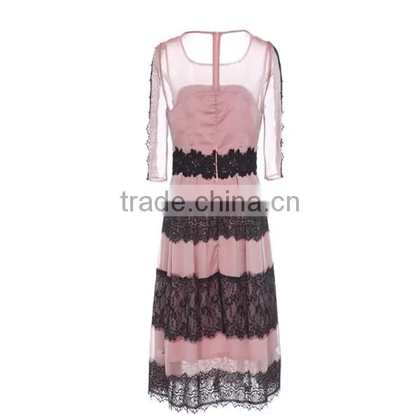 2015 latest half sleeve Lace patch silk light simple chiffon maxi dress