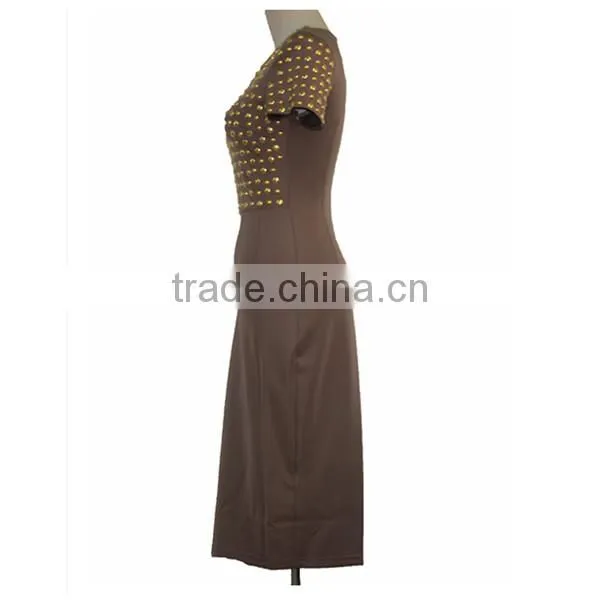Alibaba fashion brown color short sleeve casual women dress model