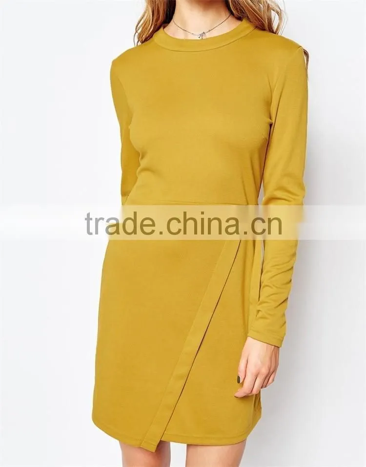 MGOO High Quality Wholesale Autumn Office Dresses Fashion Brand Design OL Vestidos Yellow Casual Pencil Dress Long Sleeve 8564