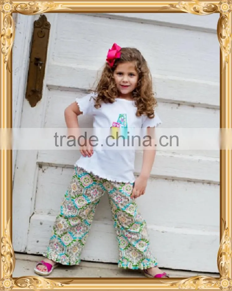 Thanksgiving day girls remake boutique outfits back to school outfits turkey embroidered top&polka dots ruffle pants sets
