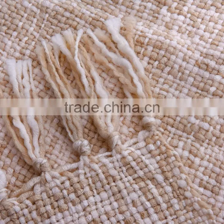 China supplier soft 100% acrylic throw blankets with tassels