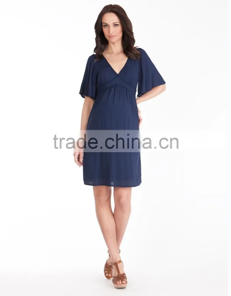 hot sale wholesale clothing for pregnant navy flutter sleeve pregnant women dresses