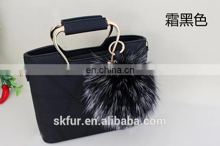 Customized color and size lovely real raccoon fur pom pom ball key chain
