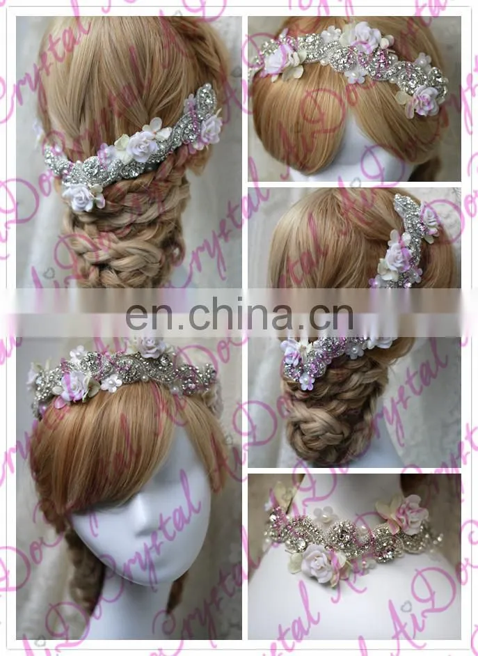 Aidocrystal Lace Bridal Headband,Wedding party Hair Accessories,Ribbon Headband bride necklace