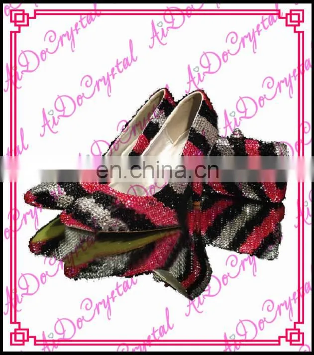 Aidocrystal colorful crystal tetragonum design wedding party wedges shoes and bag set