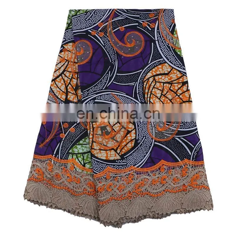 High-quality Wholesale price 100% cotton wax for 6 yards with stones lace wax print fabric african L170727006