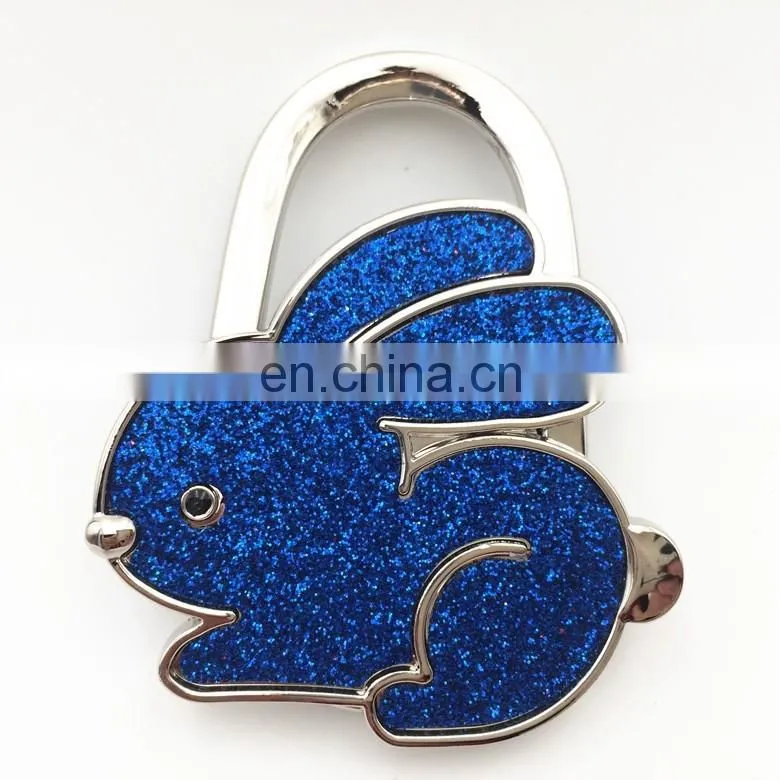 Wholesale rabbit shape foldable purse hanger/ bag hook with glitter