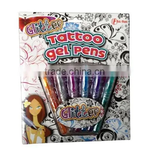 6pcs Glitter Tattoo gel Pen With EN71 And ASTM Certificate