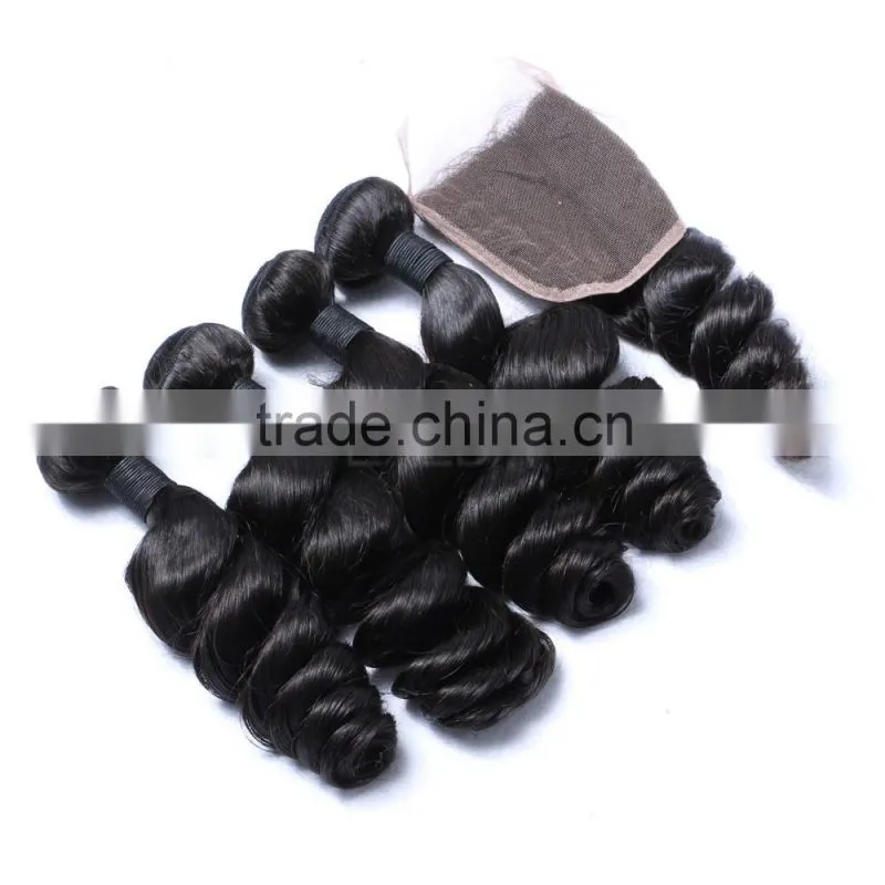 Mongolian deep loose rose wave curly virgin remy hair extensions with back closure silk lace closure hair