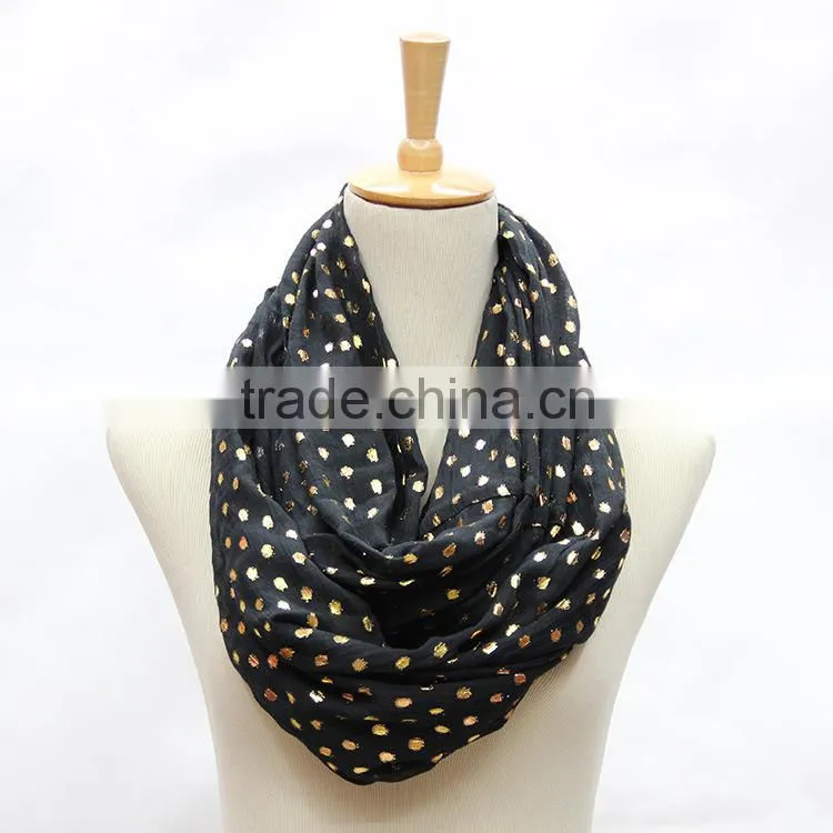 Fashion Women Hijab Shawl Polka Dot Gold Stamping Polyeter Viscose Scarf