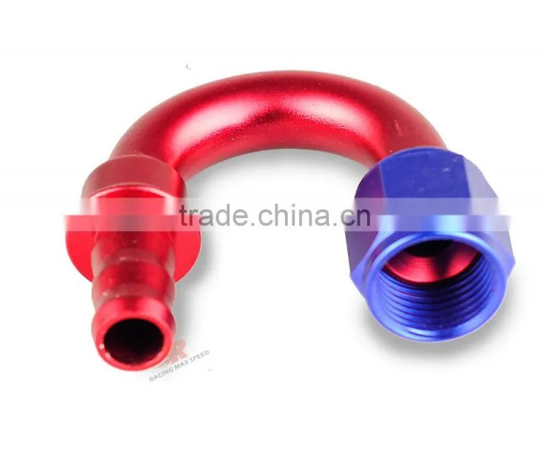 Interchangeable Iso9000 Wholesale Aluminum Oil Cooler Hose Fitting 180 Degree Push On End blue and red 10-180-04