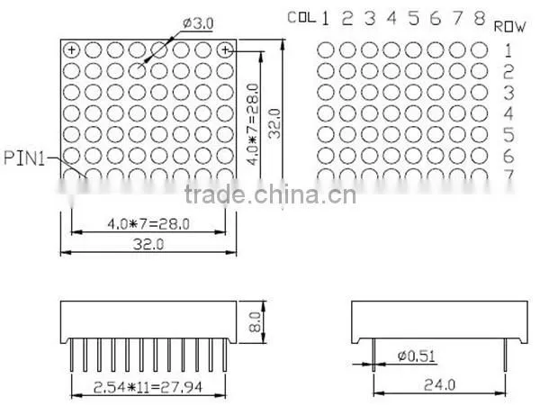Low Power High Brightness Dot Matrix 8X8 Rgb Led 5mm Diffused