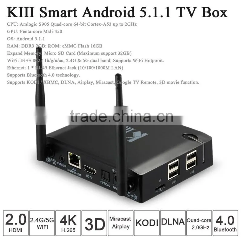 Vensmile KIII Amlogic S905 2GB/16GB Android 5.1BT4.0 Fully KODI 16.0 4k Android tv box KIII Amlogic S905