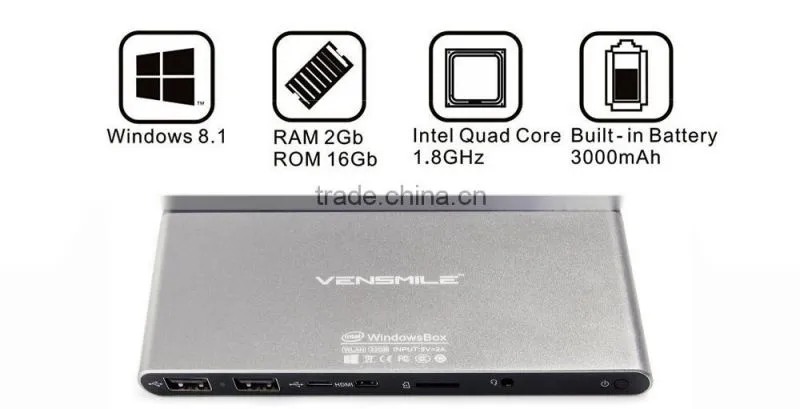 Vensmile Wintel Mini computer with Memory 2G EMMC 32G Bluetooth 4.0 Built-in Battery 2.4G/5G Dual Band WiFi