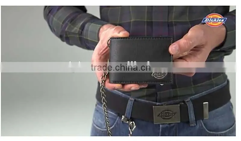Trifold genuine leather wallet with chain for men with RFID blocking