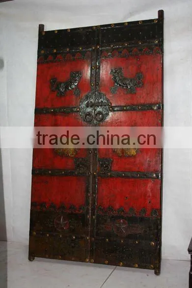 Chinese Antique Shanxi Soild Wood Big Red Garden Door