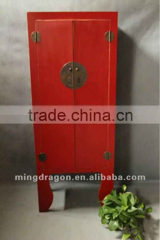 Chinese antique furniture pine wood red two door cabinet