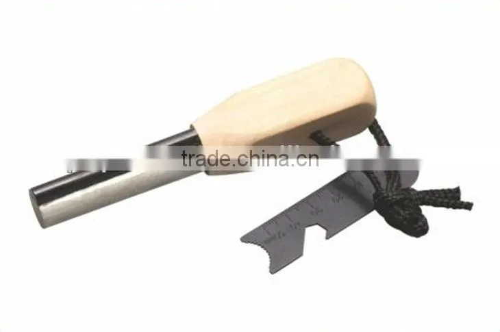 wood round handle fire starter with rod stick