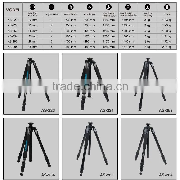 Professional cambofoto wholesale extendable camera tripod/tripod