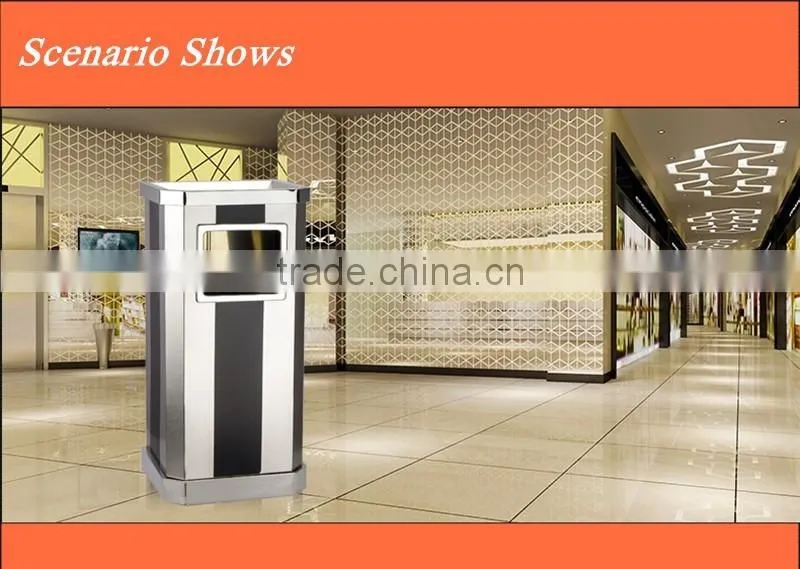shopping mall usage square ground stainless steel trash bin