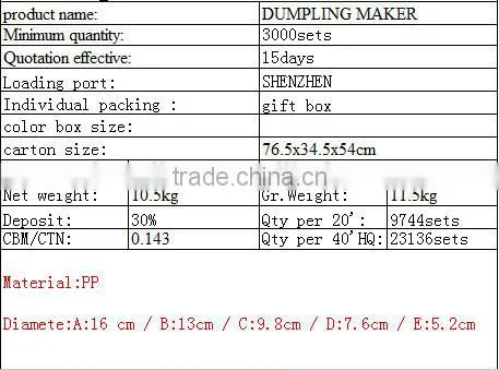 2015 Best prices plastic dough press /Chinese dumpling maker /new gadgets