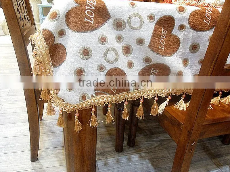 Handmade fancy jacquard chenille cotton table cloth with fringe