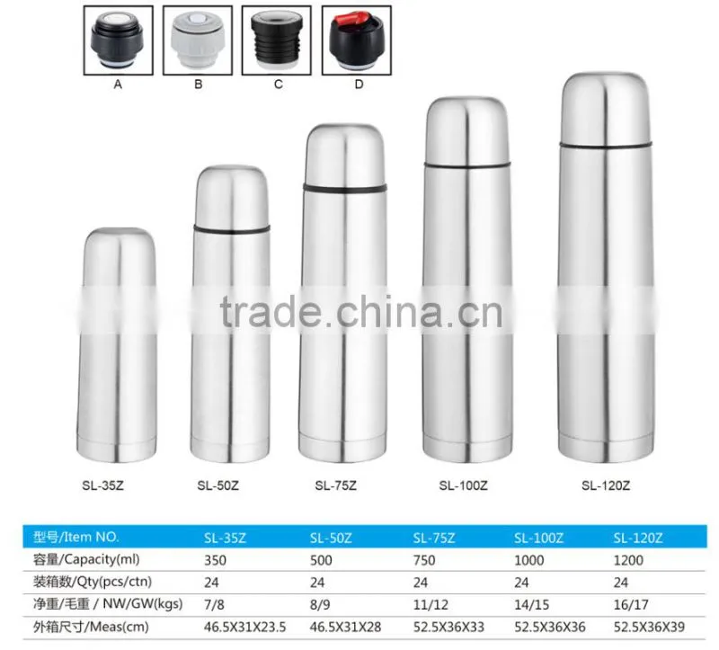 Screw stoper double wall stainless steel bullet vacuum flask with pouch