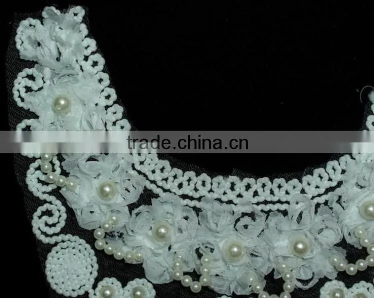Chiffon Fabric Machine Embroidered Hand Beaded Lace Collar for Women Clothing