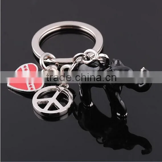 Promotion hard pvc black elephant zine alloy lover key ring