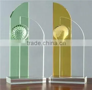 Wholesale custom round shape crystal glass golf trophy plaque for sports souvenir
